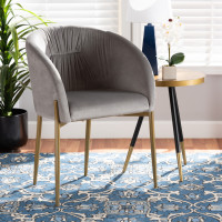Baxton Studio DC168-Grey Velvet/Gold-DC Ballard Modern Luxe and Glam Grey Velvet Fabric Upholstered and Gold Finished Metal Dining Chaira